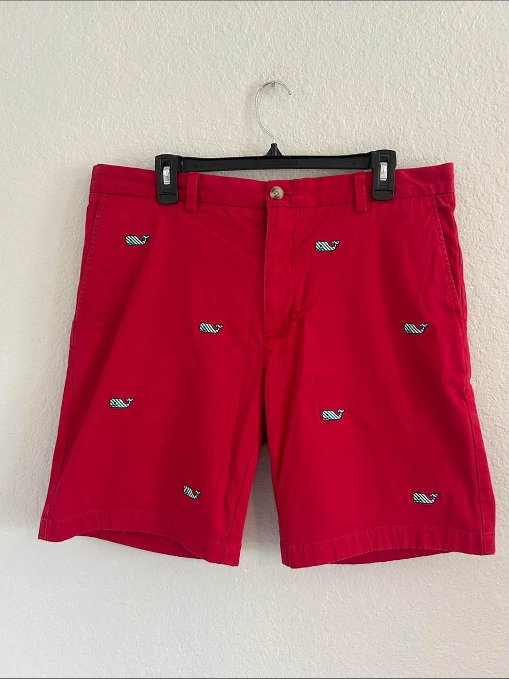 Vineyard Vines Red Embroidered Whale Chino Shorts